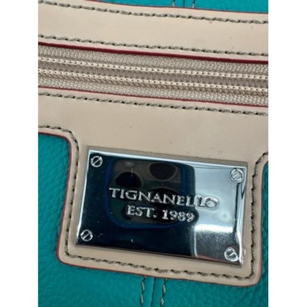 Tignanello Crossbody Bag Women Small Teal Leather Tan Trim New With Tags